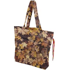 Late October Leaves 3 Drawstring Tote Bag by bloomingvinedesign