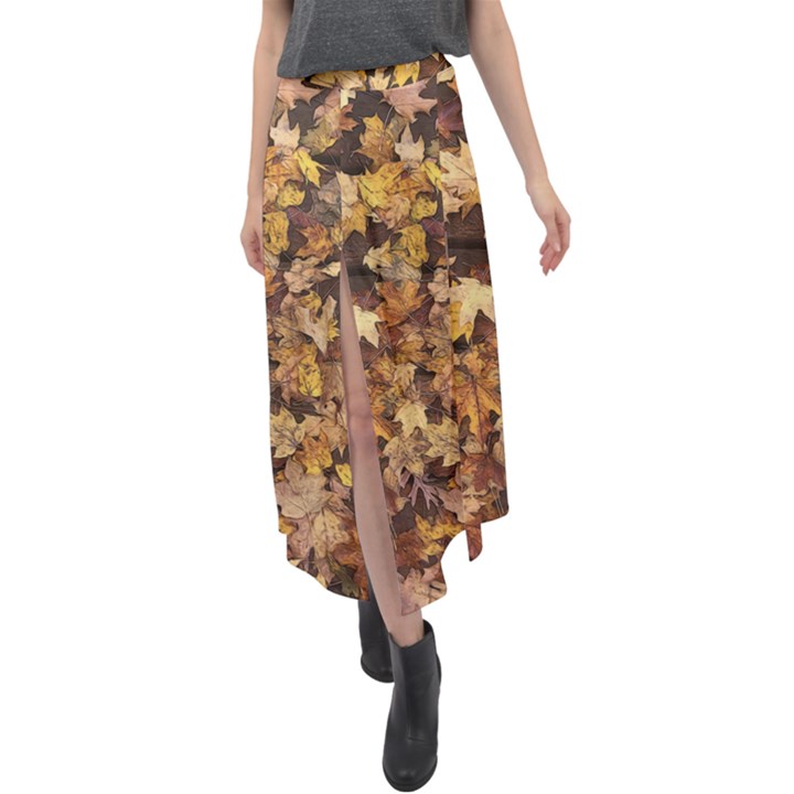 Late October Leaves 3 Velour Split Maxi Skirt