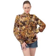 Late October Leaves 3 High Neck Long Sleeve Chiffon Top by bloomingvinedesign