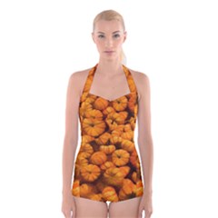 Mini Pumpkins Boyleg Halter Swimsuit  by bloomingvinedesign