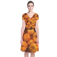 Mini Pumpkins Short Sleeve Front Wrap Dress by bloomingvinedesign