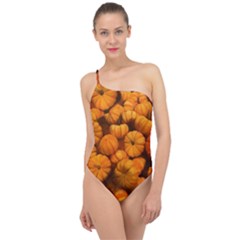 Mini Pumpkins Classic One Shoulder Swimsuit by bloomingvinedesign