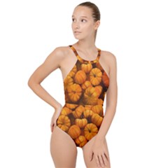 Mini Pumpkins High Neck One Piece Swimsuit by bloomingvinedesign