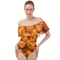 Mini Pumpkins Off Shoulder Velour Bodysuit  by bloomingvinedesign