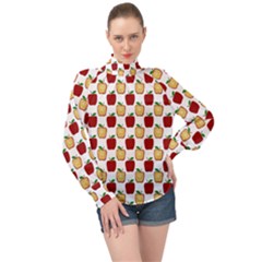 Apple Polkadots High Neck Long Sleeve Chiffon Top by bloomingvinedesign