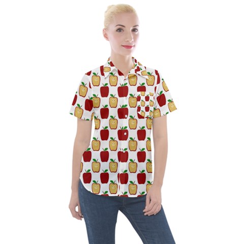 Apple Polkadots Women s Short Sleeve Pocket Shirt by bloomingvinedesign