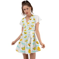 Bananas Flutter Sleeve Wrap Dress by cypryanus