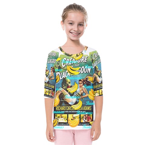 Creature From The Black Lagoon Bananas Kids  Quarter Sleeve Raglan Tee by cypryanus