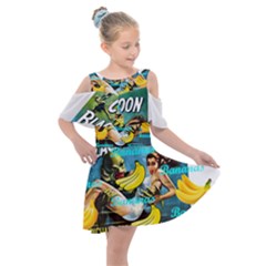 Creature From The Black Lagoon Bananas Kids  Shoulder Cutout Chiffon Dress by cypryanus