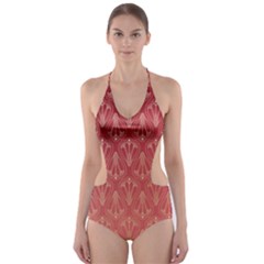 Red Gold Art Decor Cut-out One Piece Swimsuit