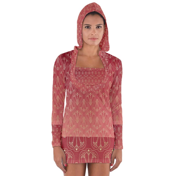 Red Gold Art Decor Long Sleeve Hooded T-shirt