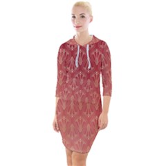 Red Gold Art Decor Quarter Sleeve Hood Bodycon Dress by HermanTelo