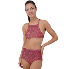 Red Gold Art Decor High Waist Tankini Set