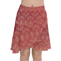 Red Gold Art Decor Chiffon Wrap Front Skirt by HermanTelo