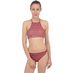 Red Gold Art Decor Racer Front Bikini Set