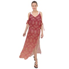 Red Gold Art Decor Maxi Chiffon Cover Up Dress