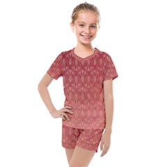 Red Gold Art Decor Kids  Mesh Tee And Shorts Set