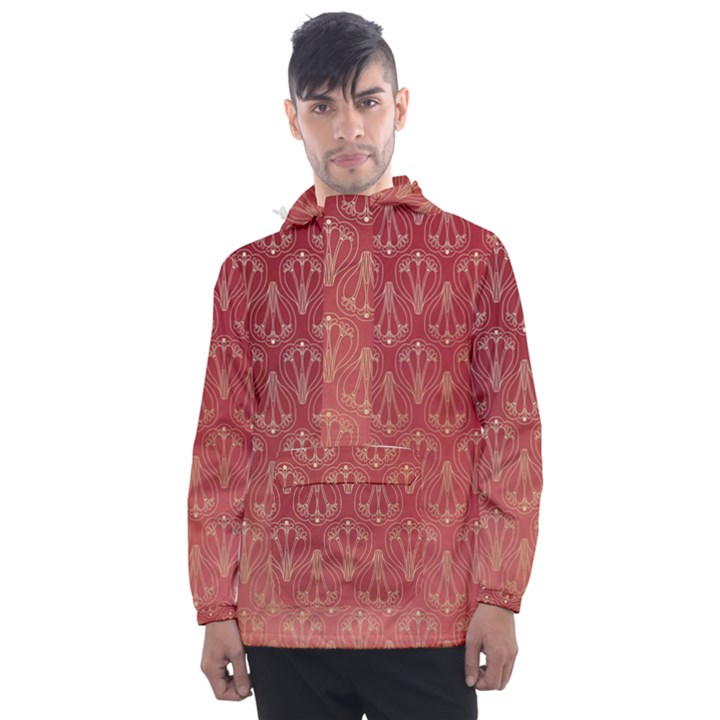 Red Gold Art Decor Men s Front Pocket Pullover Windbreaker