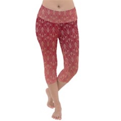 Red Gold Art Decor Lightweight Velour Capri Yoga Leggings