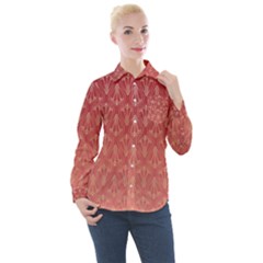 Red Gold Art Decor Women s Long Sleeve Pocket Shirt