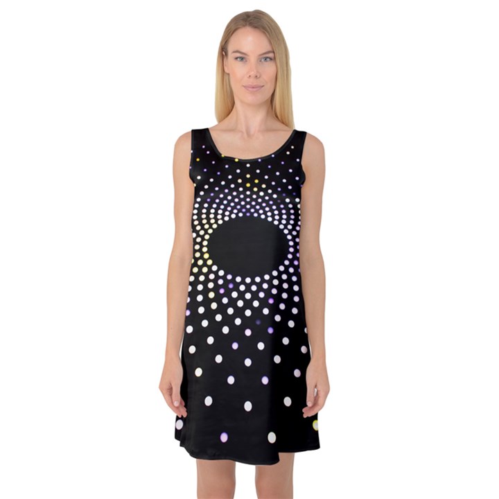 Abstract Black Blue Bright Circle Sleeveless Satin Nightdress