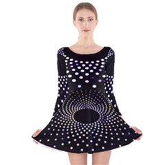 Abstract Black Blue Bright Circle Long Sleeve Velvet Skater Dress