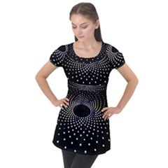 Abstract Black Blue Bright Circle Puff Sleeve Tunic Top by HermanTelo