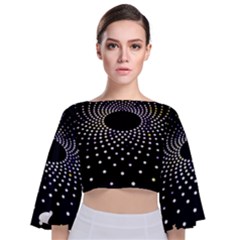 Abstract Black Blue Bright Circle Tie Back Butterfly Sleeve Chiffon Top