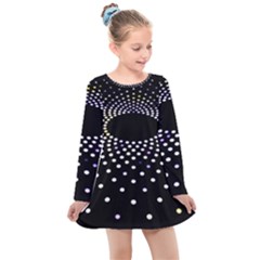 Abstract Black Blue Bright Circle Kids  Long Sleeve Dress