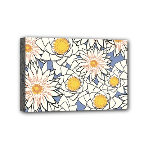 Flowers Pattern Lotus Lily Mini Canvas 6  X 4  (stretched)