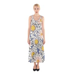 Flowers Pattern Lotus Lily Sleeveless Maxi Dress