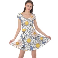 Flowers Pattern Lotus Lily Cap Sleeve Dress