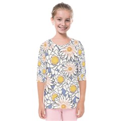 Flowers Pattern Lotus Lily Kids  Quarter Sleeve Raglan Tee