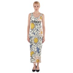 Flowers Pattern Lotus Lily Fitted Maxi Dress by HermanTelo