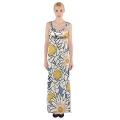 Flowers Pattern Lotus Lily Thigh Split Maxi Dress