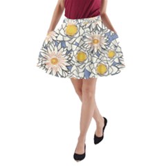 Flowers Pattern Lotus Lily A-line Pocket Skirt