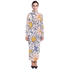 Flowers Pattern Lotus Lily Turtleneck Maxi Dress by HermanTelo