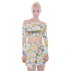 Flowers Pattern Lotus Lily Off Shoulder Top With Mini Skirt Set by HermanTelo