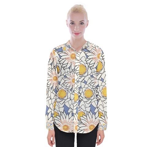 Flowers Pattern Lotus Lily Womens Long Sleeve Shirt by HermanTelo