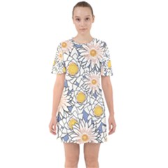 Flowers Pattern Lotus Lily Sixties Short Sleeve Mini Dress by HermanTelo