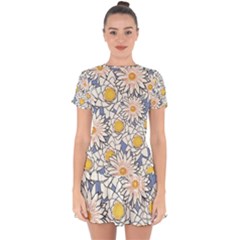 Flowers Pattern Lotus Lily Drop Hem Mini Chiffon Dress by HermanTelo