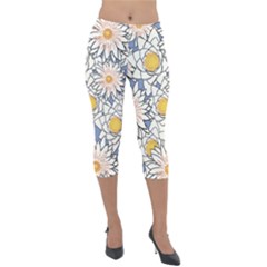 Flowers Pattern Lotus Lily Lightweight Velour Capri Leggings 