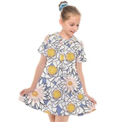 Flowers Pattern Lotus Lily Kids  Short Sleeve Shirt Dress