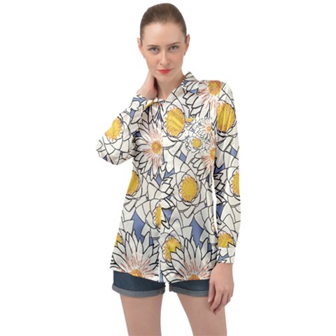 Flowers Pattern Lotus Lily Long Sleeve Satin Shirt by HermanTelo