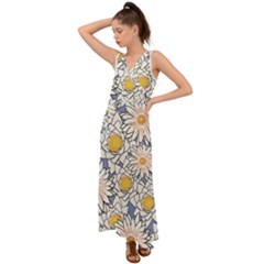 Flowers Pattern Lotus Lily V-neck Chiffon Maxi Dress by HermanTelo