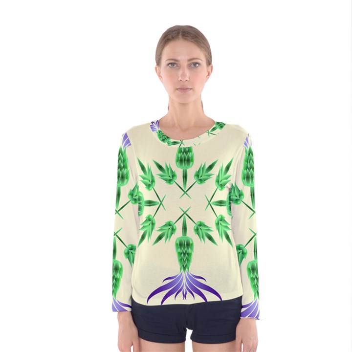 Thistle Flower Purple Thorny Flora Women s Long Sleeve Tee