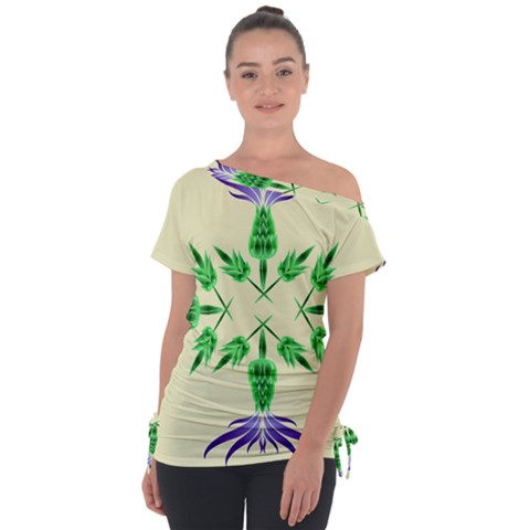 Thistle Flower Purple Thorny Flora Tie-up Tee by Bajindul