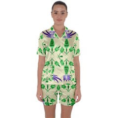 Thistle Flower Purple Thorny Flora Satin Short Sleeve Pyjamas Set by Bajindul