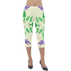 Thistle Flower Purple Thorny Flora Lightweight Velour Capri Leggings  by Bajindul