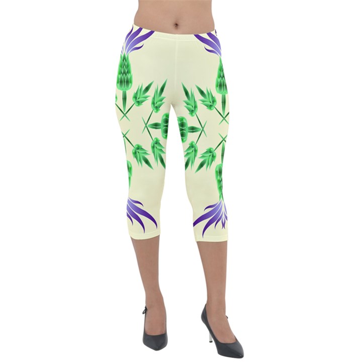 Thistle Flower Purple Thorny Flora Lightweight Velour Capri Leggings 